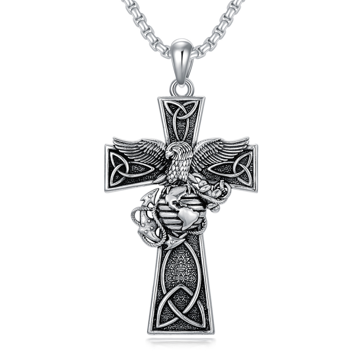 Srebrny naszyjnik z wisiorkiem Celtic Knot Marine Corps Cross dla mężczyzn-1