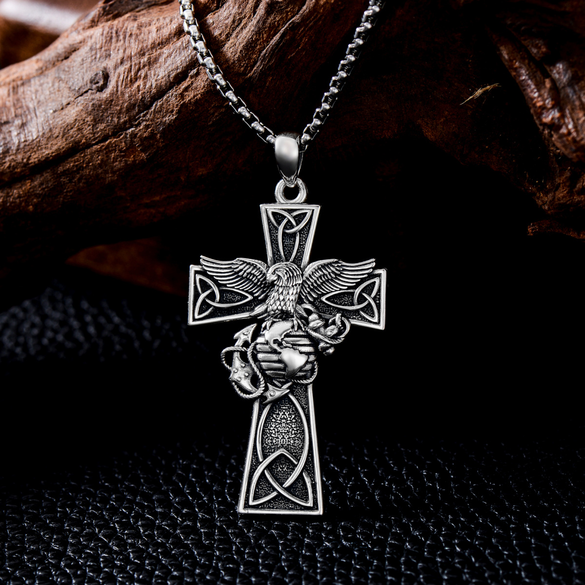 Sterling Silver Celtic Knot Marine Corps Cross Pendant Necklace for Men-3