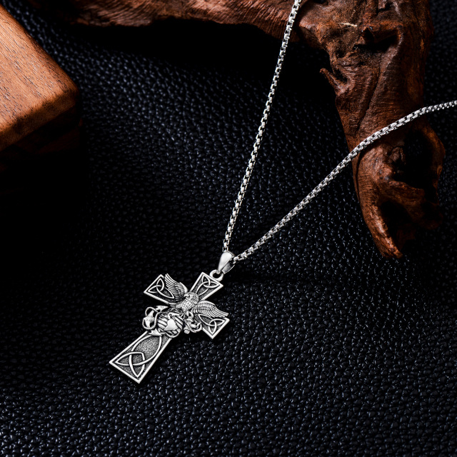 Sterling Silver Celtic Knot Marine Corps Cross Pendant Necklace for Men-4