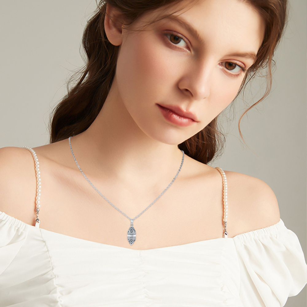 Sterling Silver Celtic Knot Marquise Shaped Urn Necklace for Ashes-2