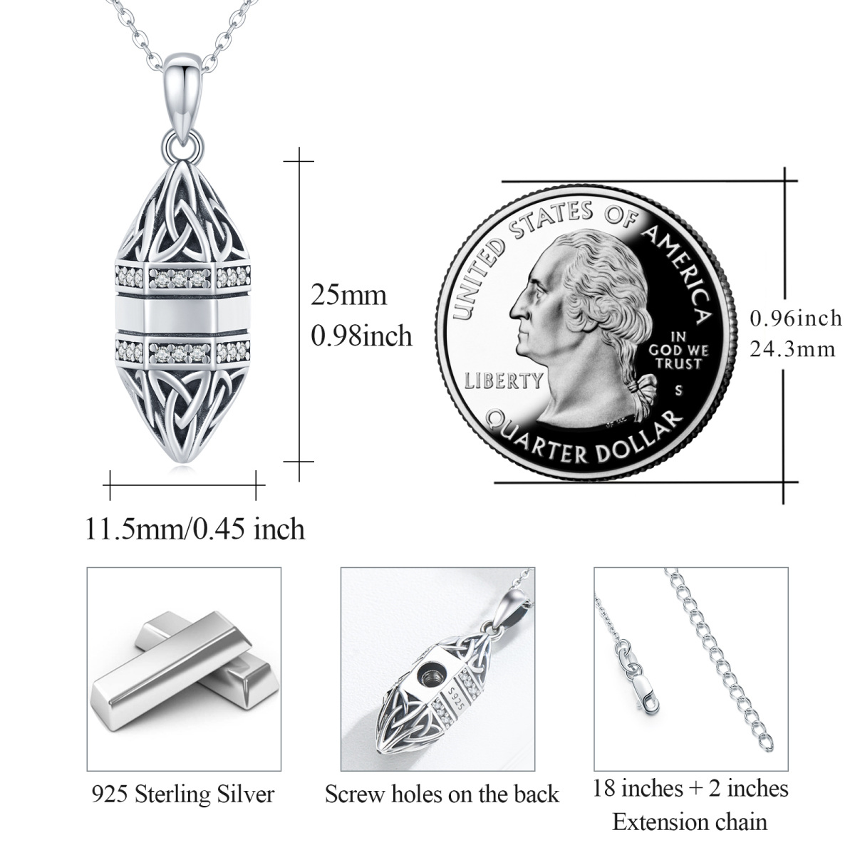 Urnenhalskette aus Sterlingsilber mit keltischem Knoten in Marquiseform für die Asche-6