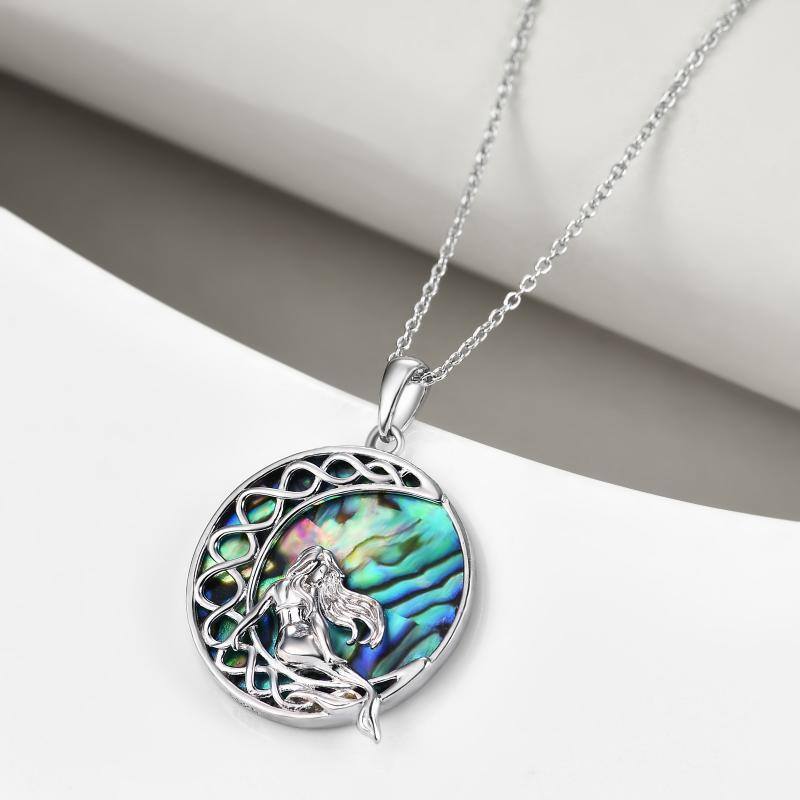 Sterling Silver Abalone Shellfish Celtic Knot Moon With Mermaid Pendant Necklace For Women-3