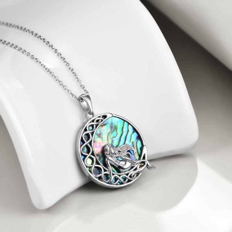 Sterling Silver Abalone Shellfish Celtic Knot Moon With Mermaid Pendant Necklace For Women-4
