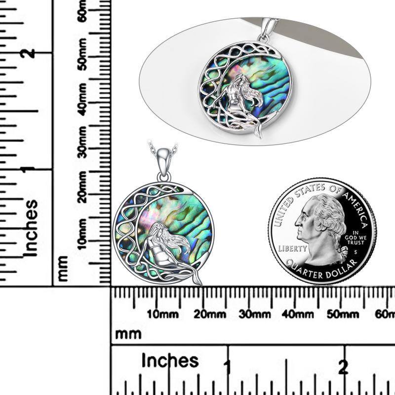 Sterling Silver Abalone Shellfish Celtic Knot Moon With Mermaid Pendant Necklace For Women-5