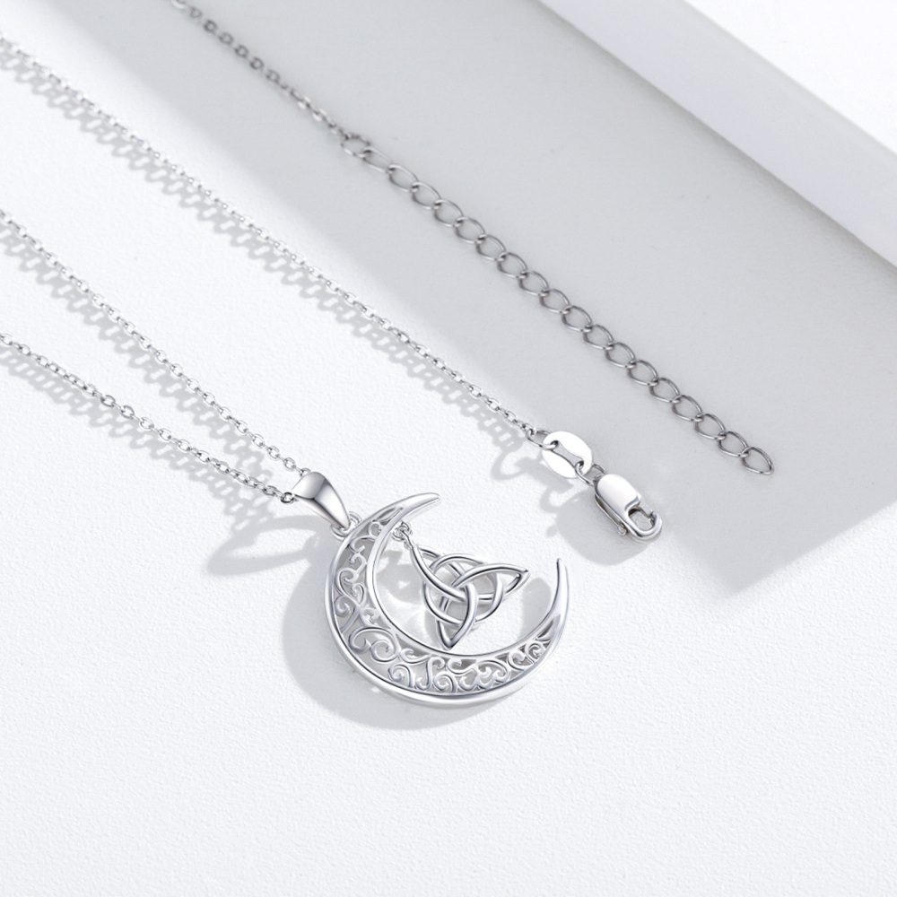 Sterling Silver Celtic Knot & Moon Cable Chain Necklace-4