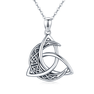 Sterling Silver Celtic Knot Moon & Crescent Irish Pendant Necklace-16