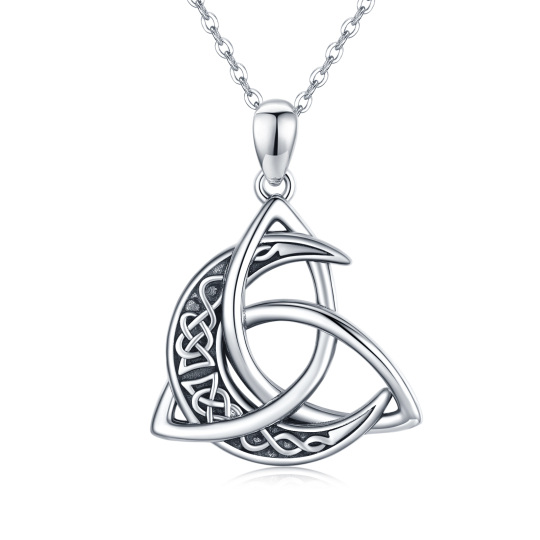 Sterling Silver Celtic Knot Moon & Crescent Irish Pendant Necklace