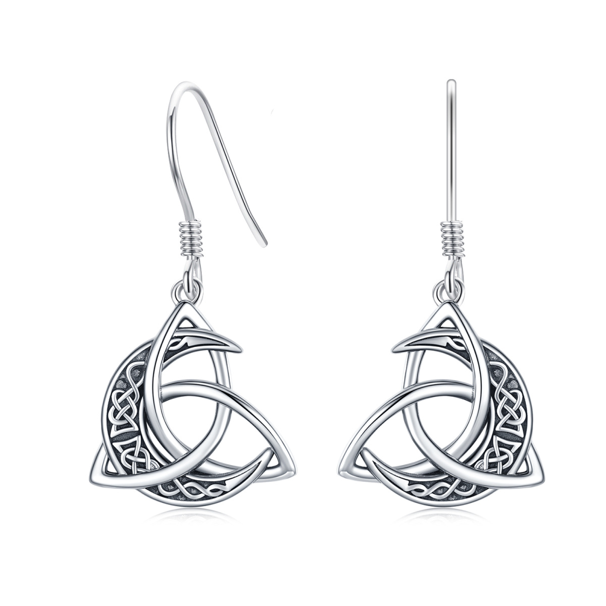 Pendants d'oreilles en argent sterling avec nœud celtique et lune-1