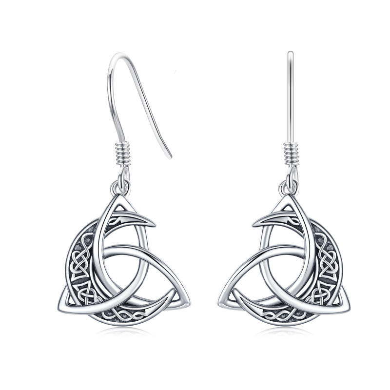 Sterling Silver Celtic Knot & Moon Drop Earrings-18