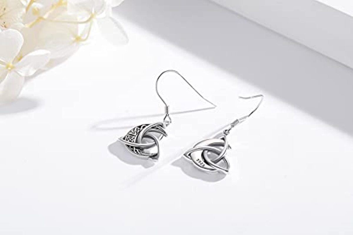 Pendants d'oreilles en argent sterling avec nœud celtique et lune-5