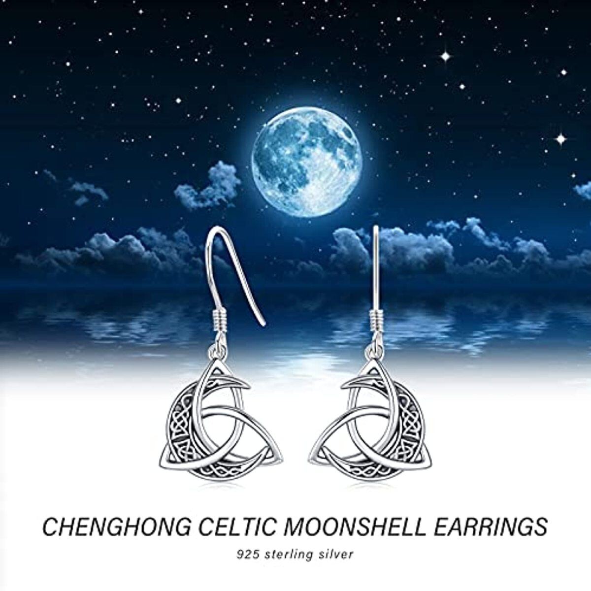 Pendants d'oreilles en argent sterling avec nœud celtique et lune-7