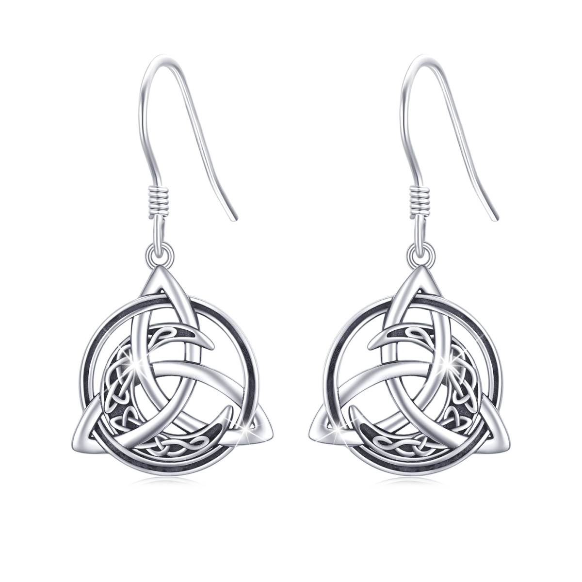 Pendants d'oreilles en argent sterling avec nœud celtique et lune-1