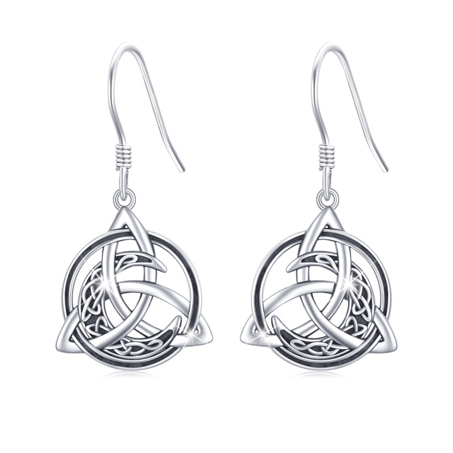 Pendants d'oreilles en argent sterling avec nœud celtique et lune-1