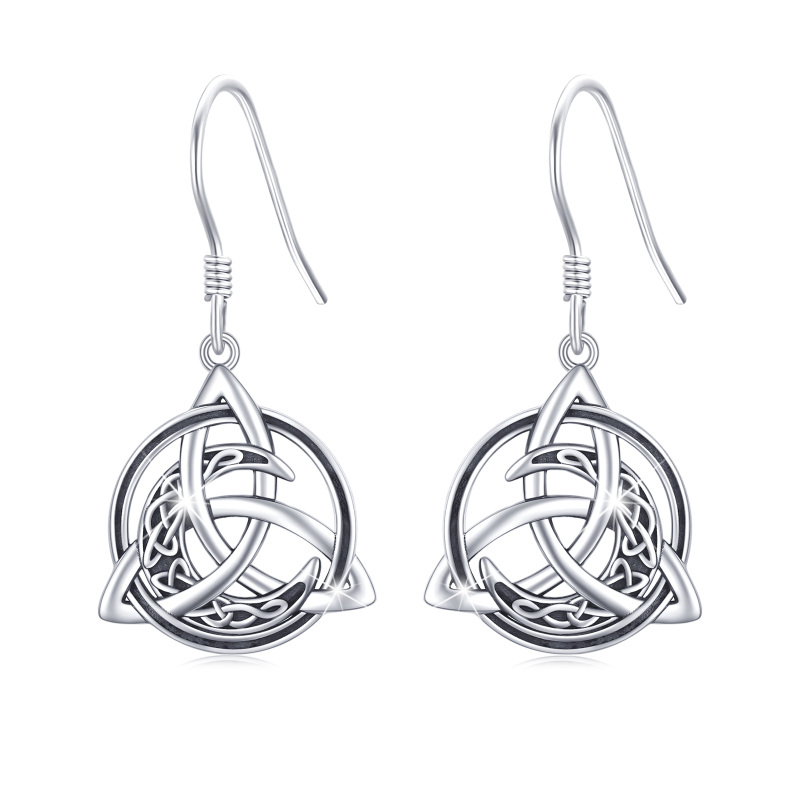 Sterling Silver Celtic Knot & Moon Drop Earrings