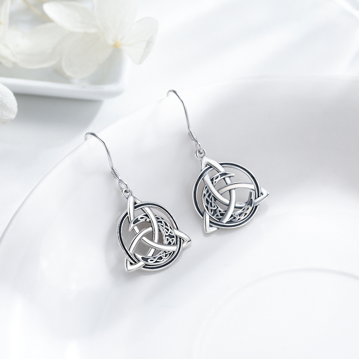 Pendants d'oreilles en argent sterling avec nœud celtique et lune-4