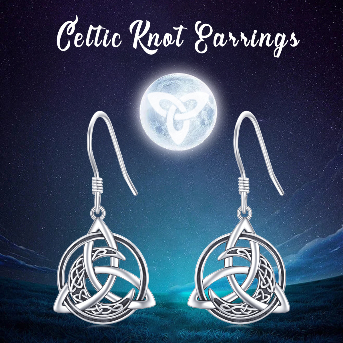 Pendants d'oreilles en argent sterling avec nœud celtique et lune-5