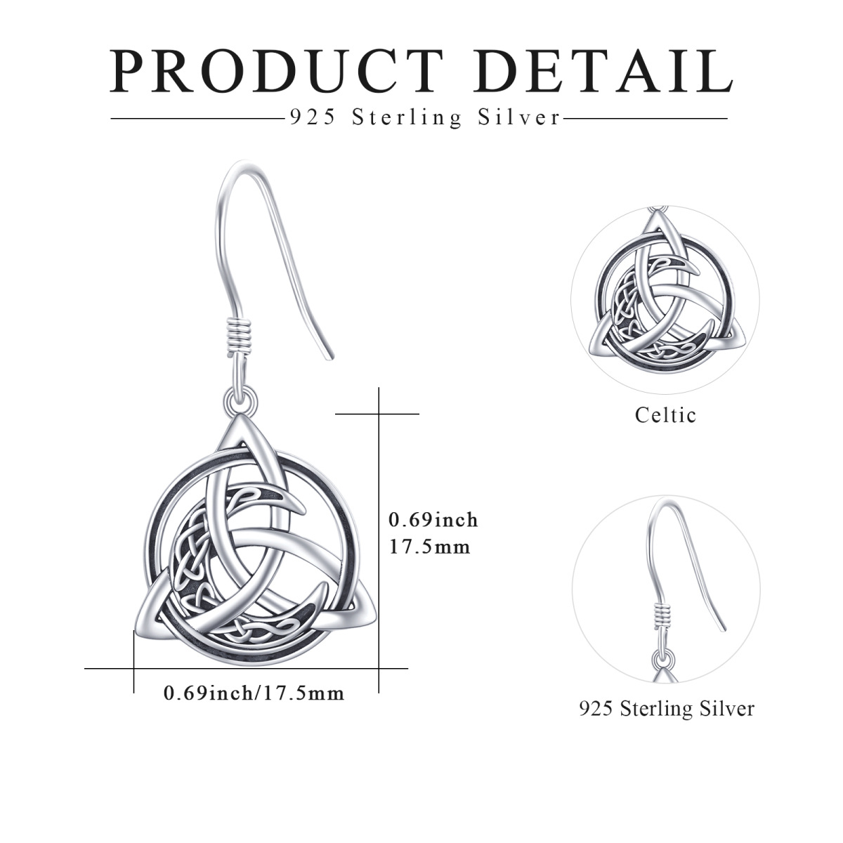 Sterling Silver Celtic Knot & Moon Drop Earrings-6