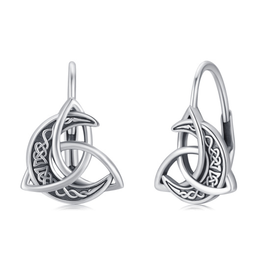 Sterling Silver Celtic Knot and Moon Lever-back Earrings