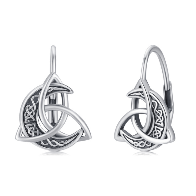 Boucles d'oreilles dormeuses en argent sterling avec nœud celtique et lune-1