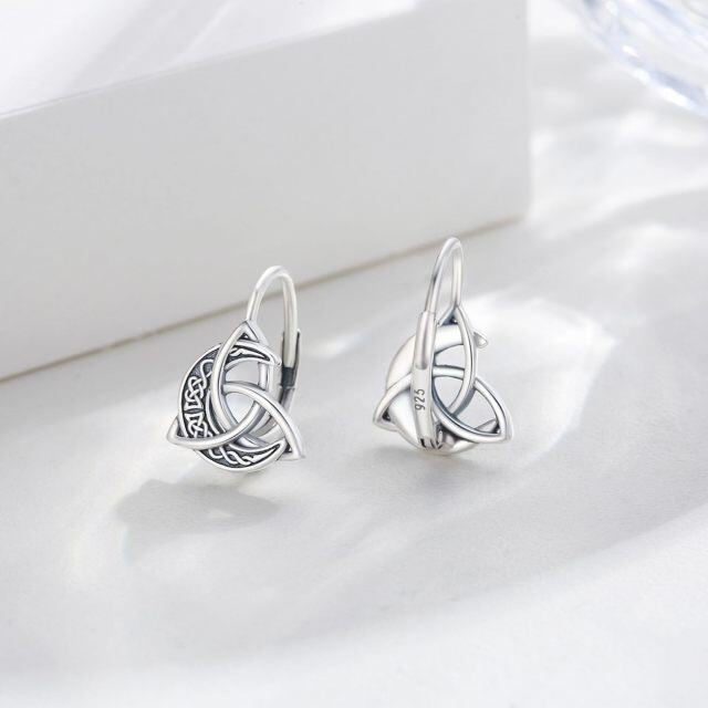 Sterling Silver Celtic Knot and Moon Lever-back Earrings-4