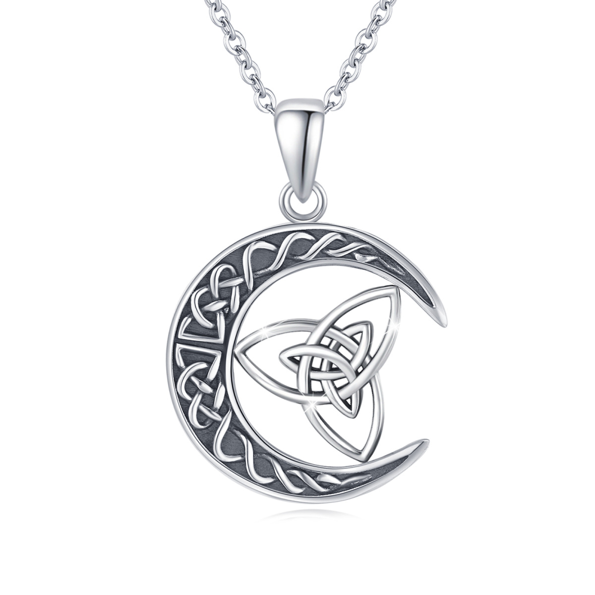 Sterling Silver Celtic Knot & Moon Pendant Necklace-1