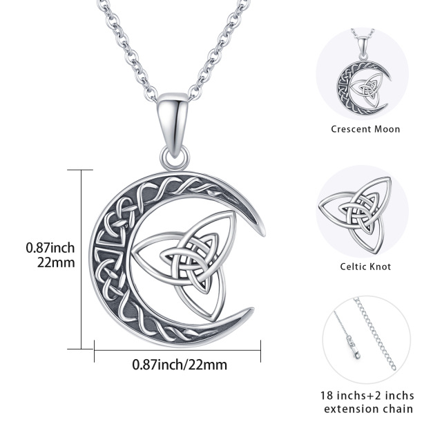 Sterling Silver Celtic Knot & Moon Pendant Necklace-3