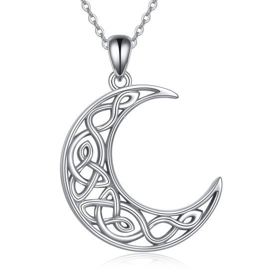 Sterling Silver Celtic Knot & Moon Pendant Necklace