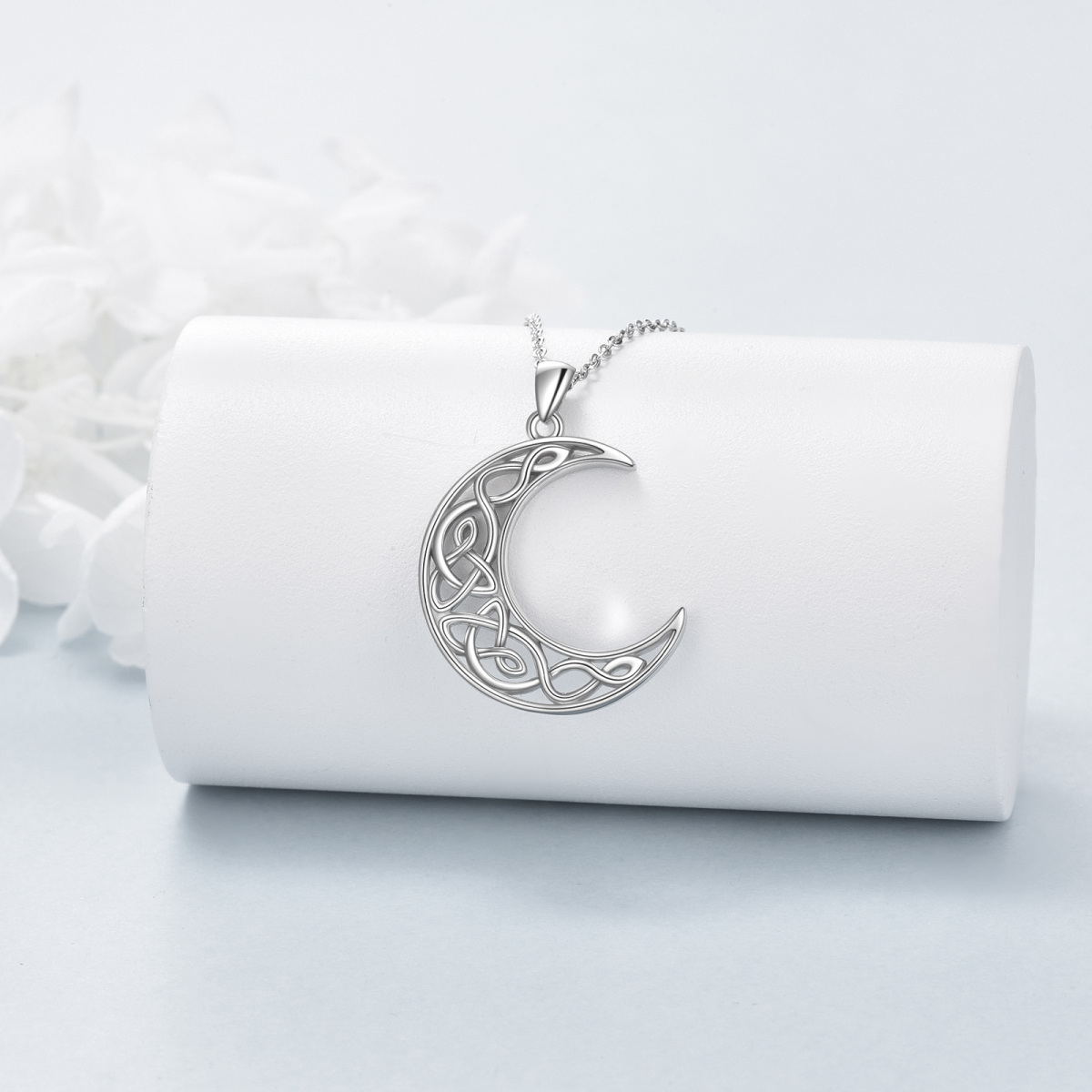 Sterling Silver Celtic Knot & Moon Pendant Necklace-4