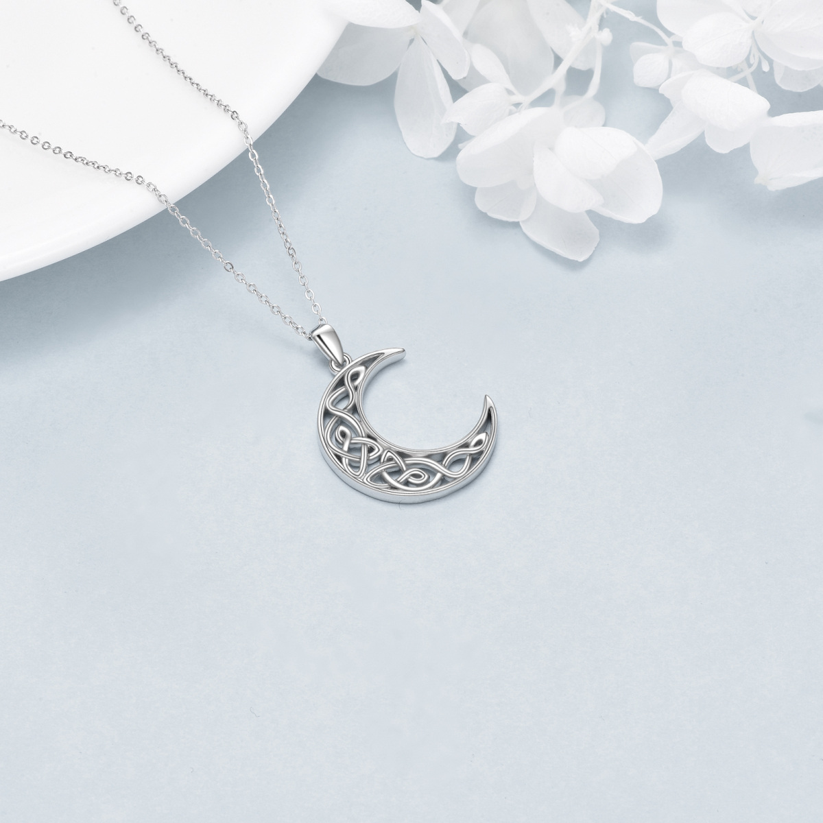 Collier en argent sterling avec nœud celtique et pendentif lune-5