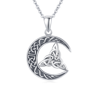 Sterling Silver Celtic Knot & Moon Pendant Necklace-3