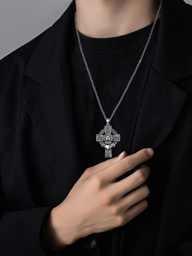 Collana con ciondolo a forma di nodo celtico in argento sterling per uomo-2