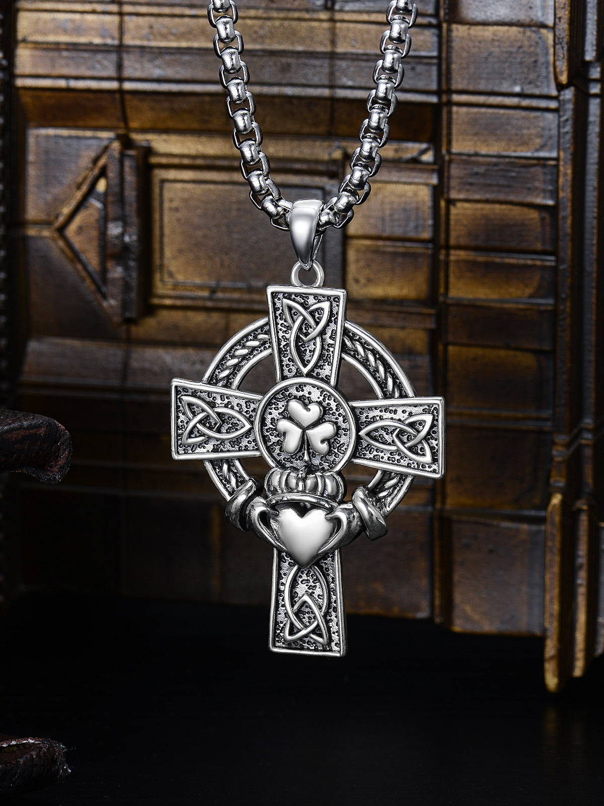 Collier avec pendentif en argent sterling et nœud celtique pour homme-4