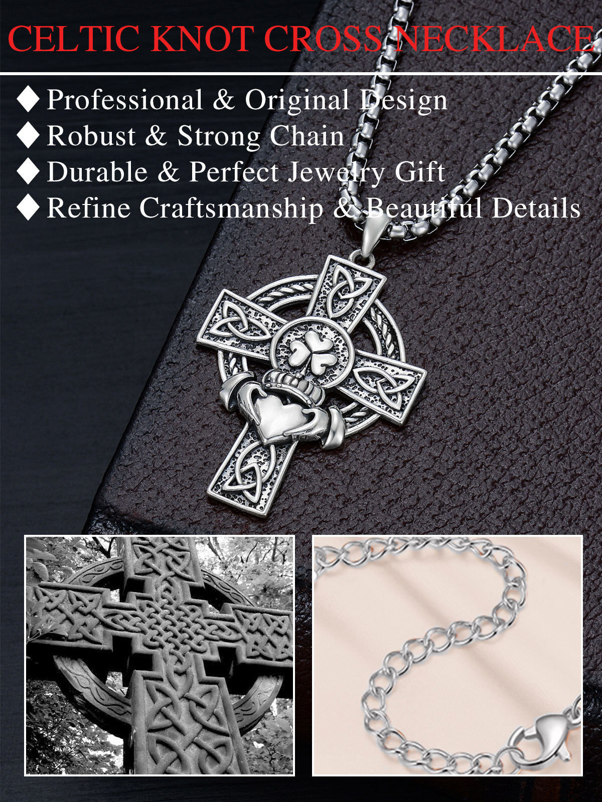 Sterling Silver Celtic Knot Pendant Necklace for Men-6