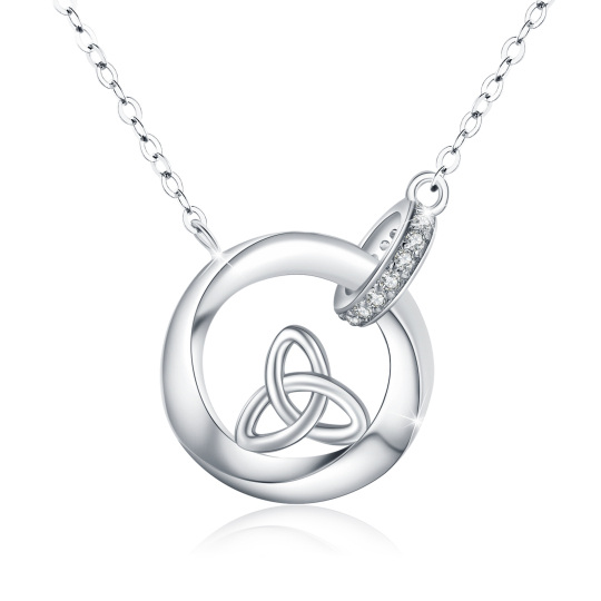 Sterling Silver Cubic Zirconia Celtic Knot Pendant Necklace