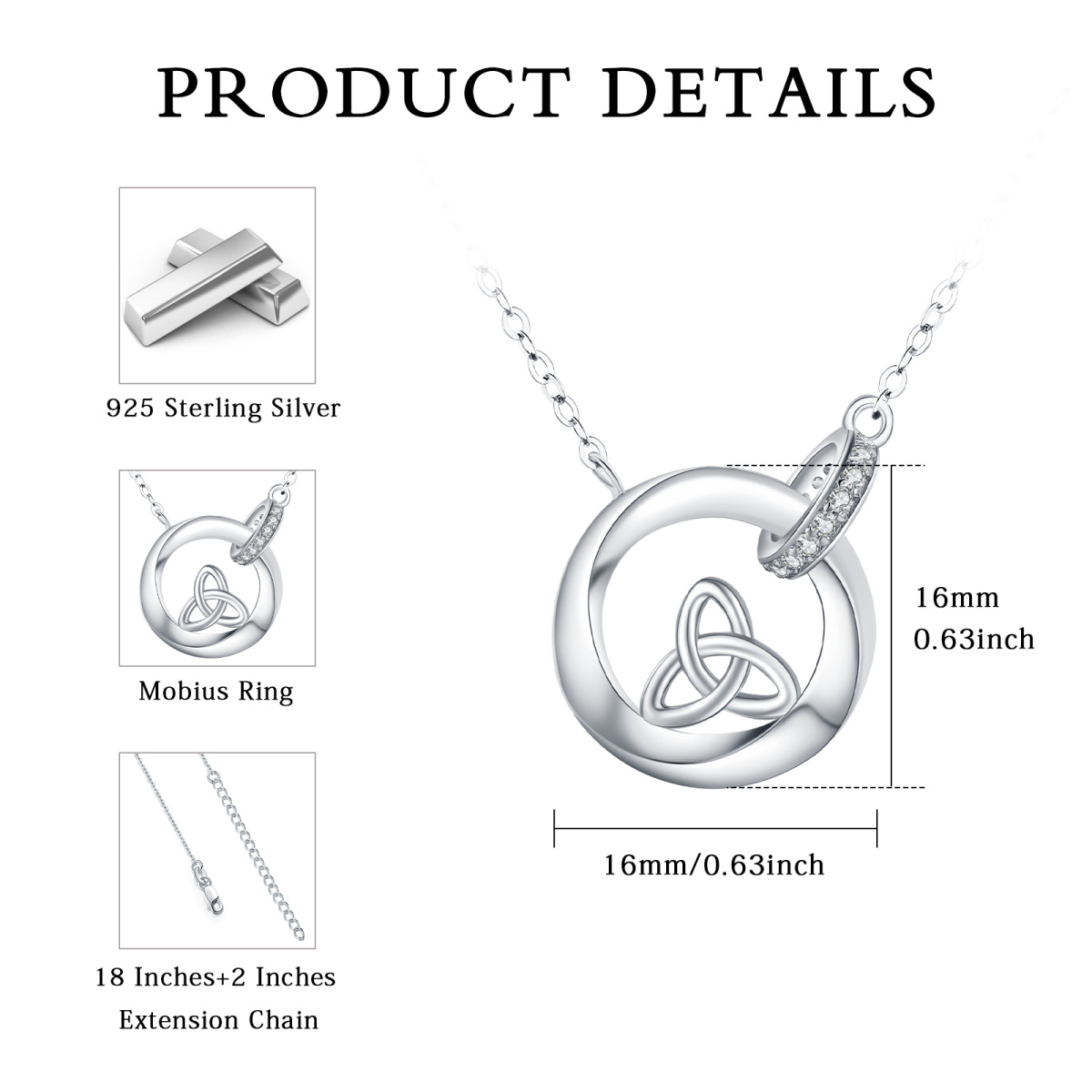 Sterling Silber Cubic Zirkonia Keltischer Knoten Anhänger Halskette-5