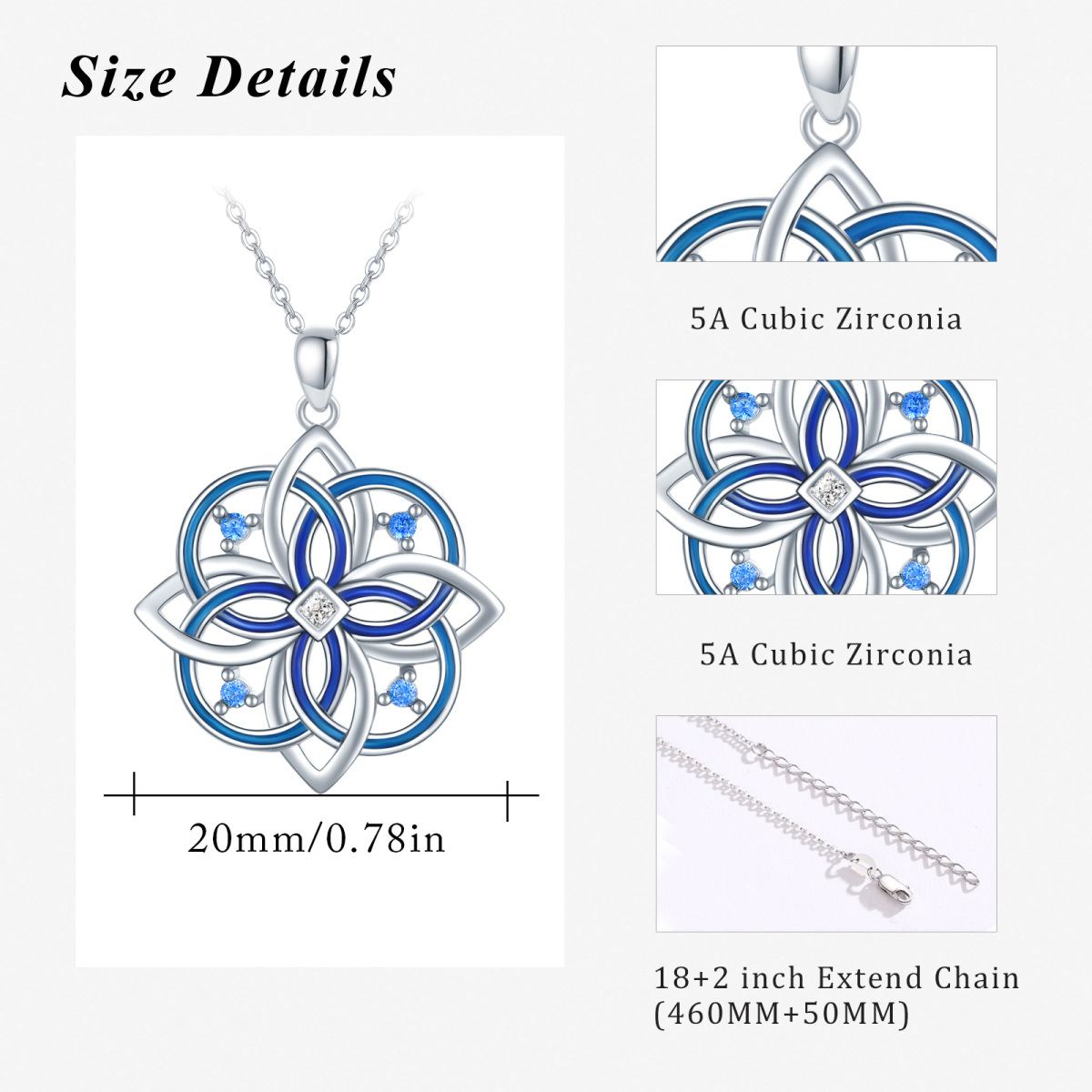 Sterling Silver Cubic Zirconia Celtic Knot Pendant Necklace-6