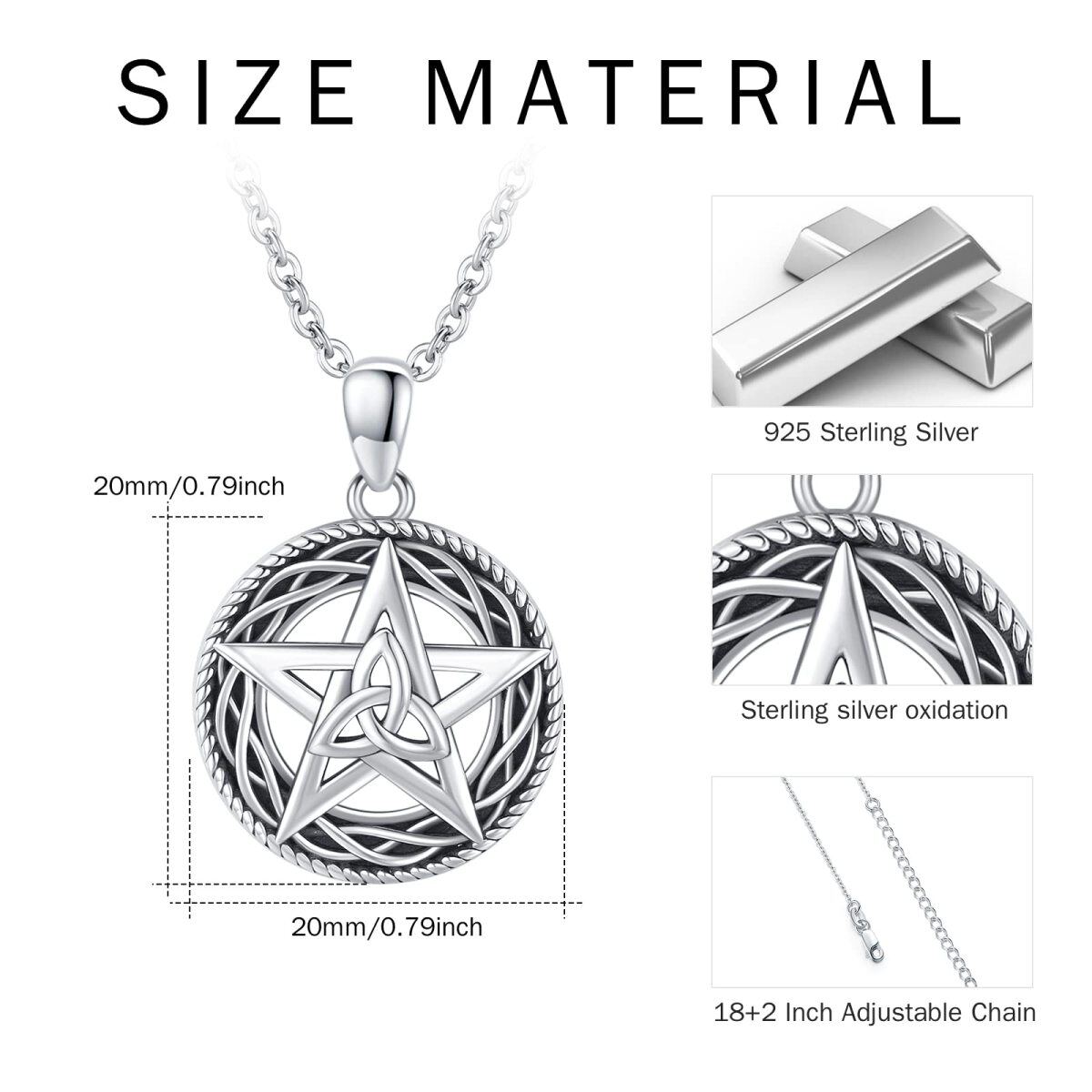 Collier en argent sterling avec nœud celtique et pendentif pentagramme-5