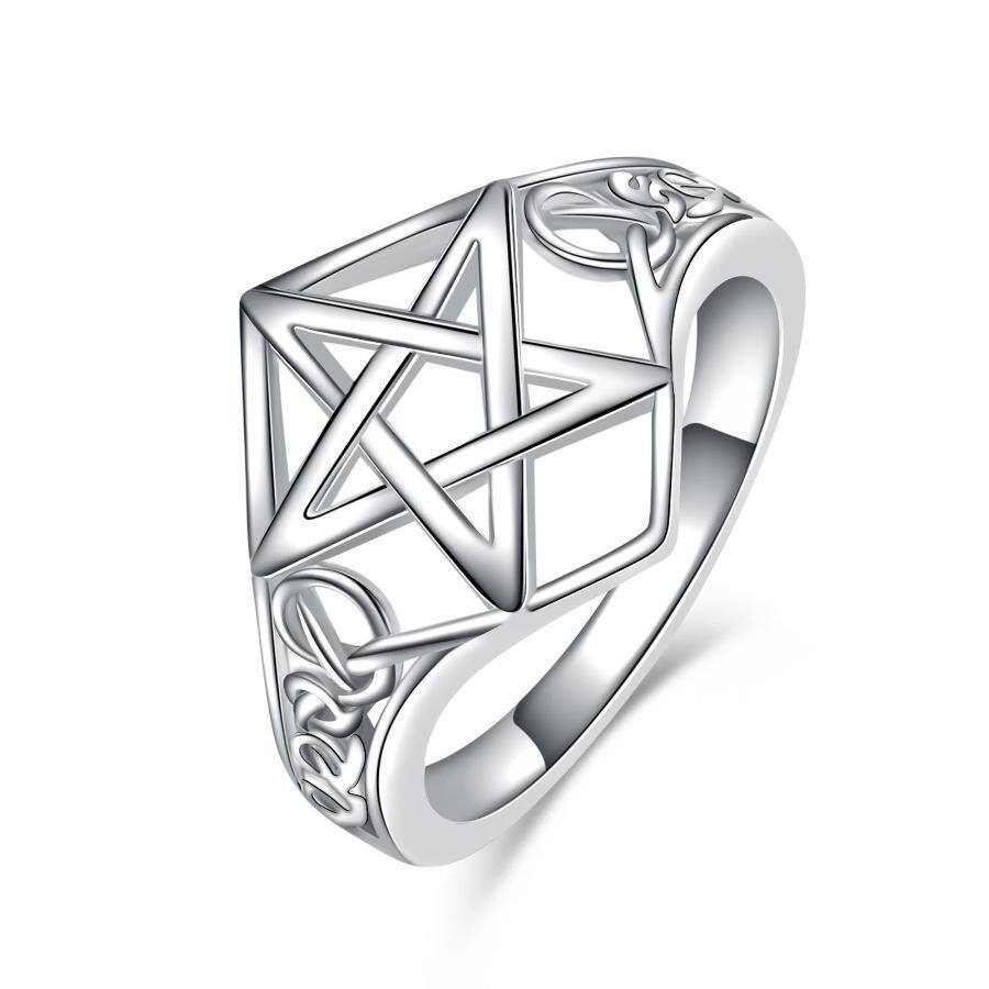 Bague en argent sterling avec nœud celtique et pentagramme-1