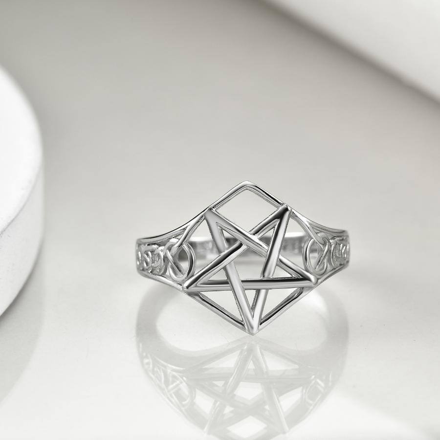 Sterling Silber Keltischer Knoten & Pentagramm Ring-4