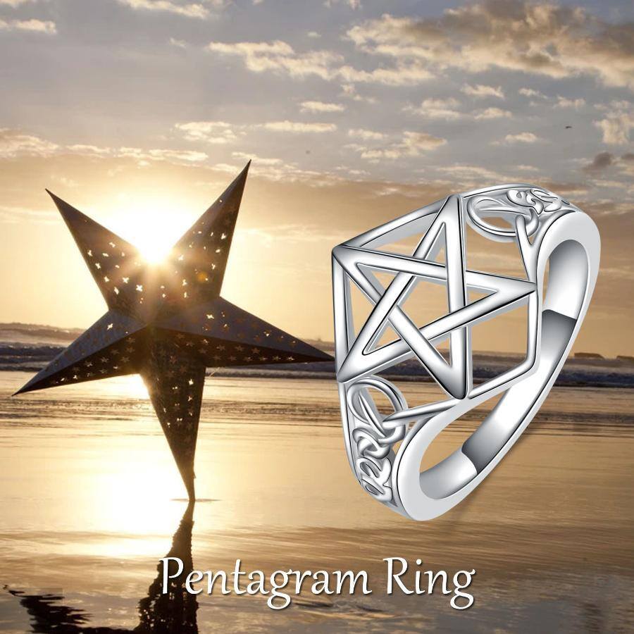 Sterling Silber Keltischer Knoten & Pentagramm Ring-5