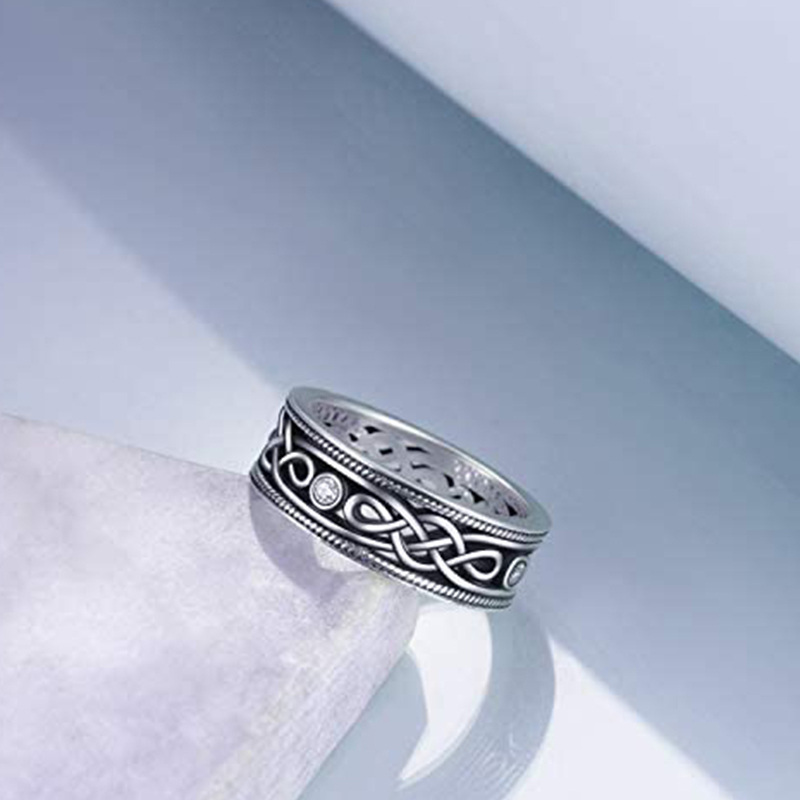 Sterling Silver Cubic Zirconia Celtic Knot Ring-3