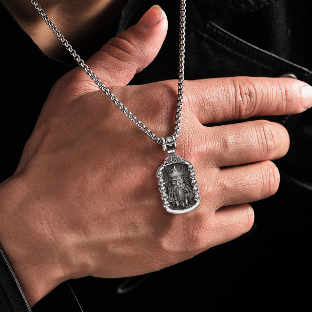 Collana con nodo celtico e teschio in argento sterling per uomo-3