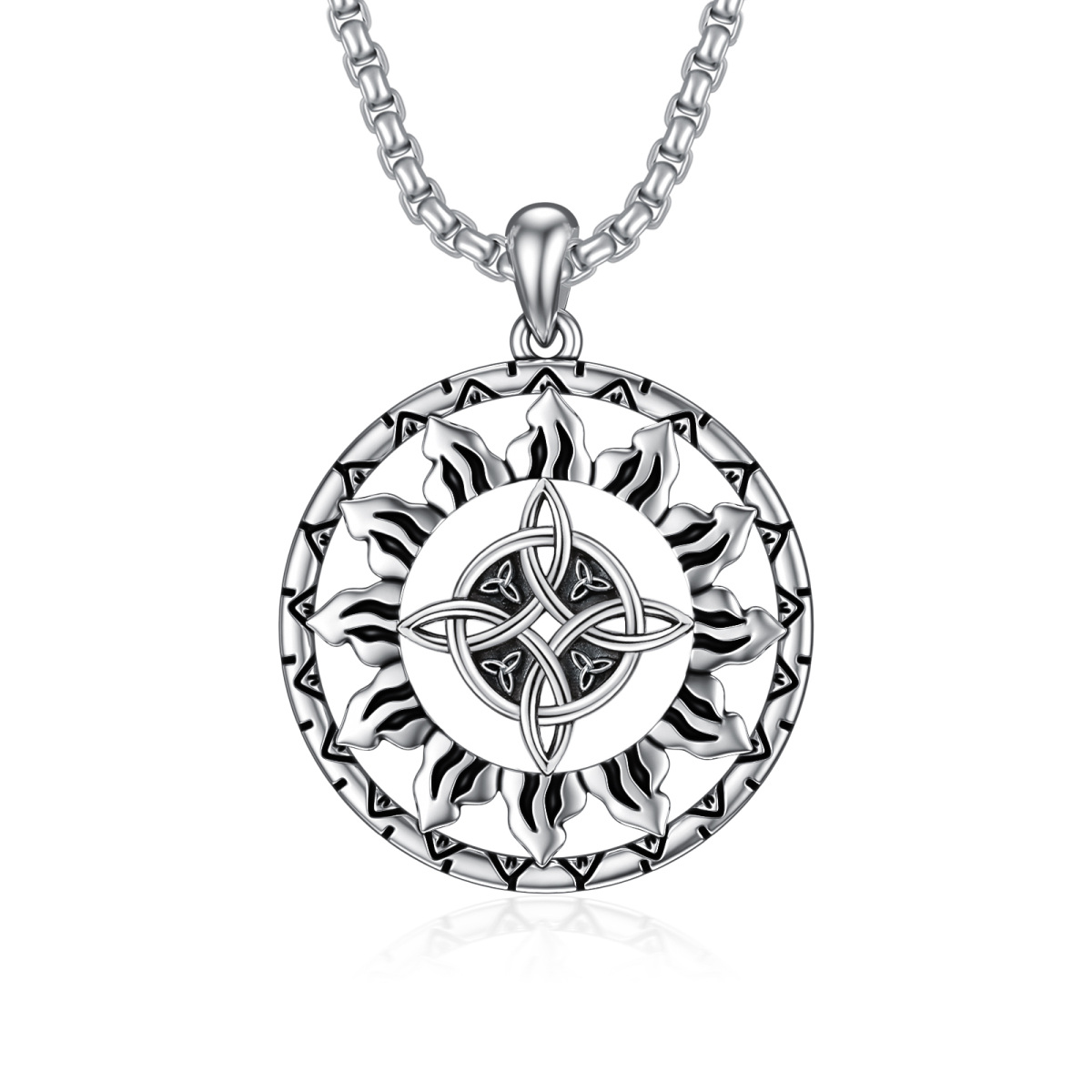 Sterling Silver Celtic Knot Sun With Witches Knot Pendant Necklace For Men-1