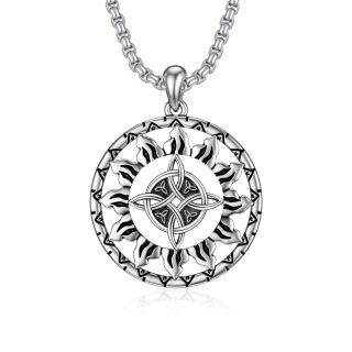 Sterling Silver Celtic Knot Sun With Witches Knot Pendant Necklace For Men-4