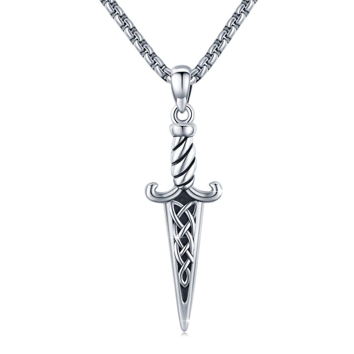 Collana con ciondolo a forma di nodo celtico e spada in argento sterling-1