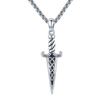 Sterling Silver Celtic Knot & Sword Pendant Necklace-28