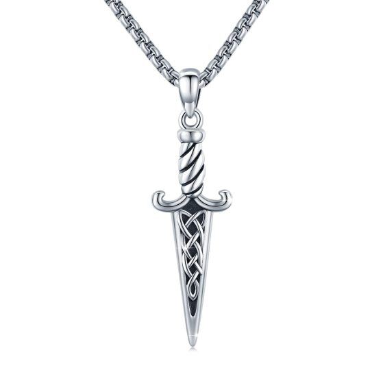 Collana con ciondolo a forma di nodo celtico e spada in argento sterling