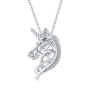 Sterling Silver Cubic Zirconia Celtic Knot & Unicorn Pendant Necklace-20