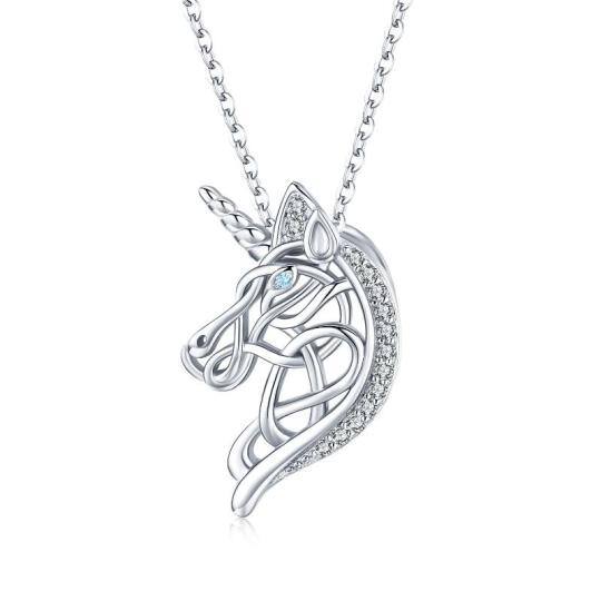 Collier en argent sterling avec pendentif nœud celtique et licorne en zircon cubique