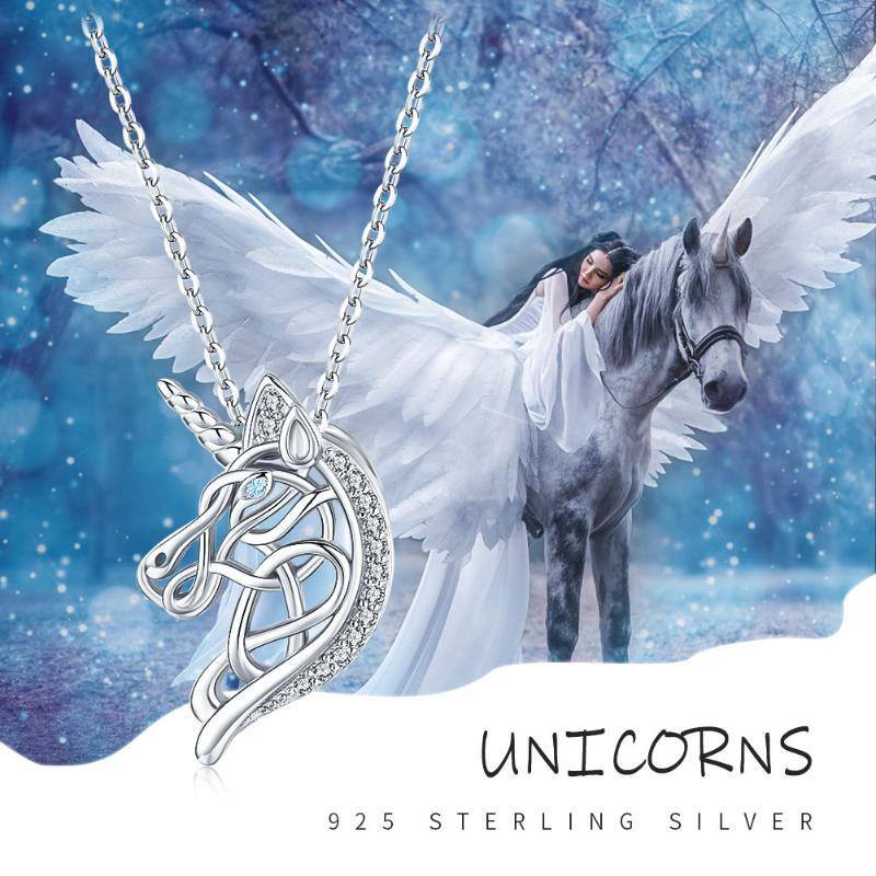 Collar Colgante Nudo Celta y Unicornio en Plata de Ley y Circonita Cúbica-7